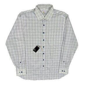 NWT Omega Dress Shirt Textured Check Cotton White Long Sleeve 16.5 Large